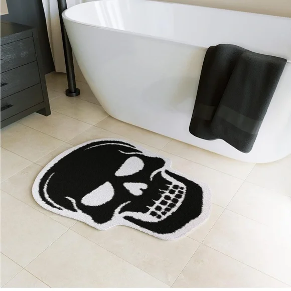 Skull Bath Mat Rug Gothic Bathmat Goth Bathroom Decor Black sk… - Picture 2 of 6